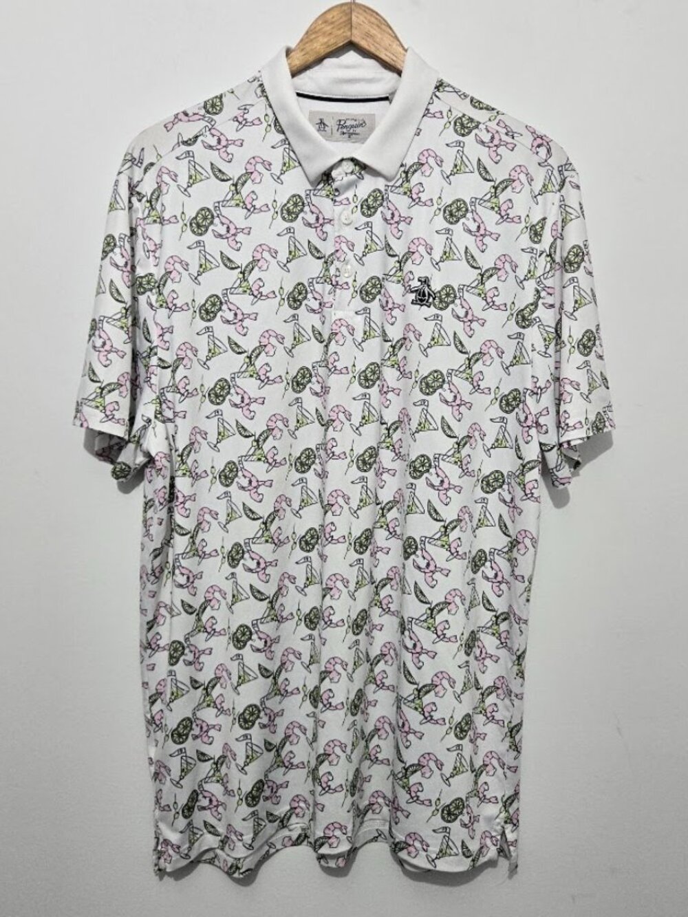 Penguin Mens Shrimp Cocktail Golf Polo Shirt Size L Performance Martini Travel